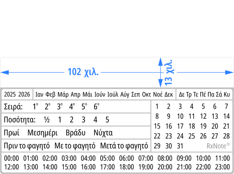 Φαρμακευτικό Ημερολόγιο RxNote M 102x51 - Διαστάσεις χώρου προβολής